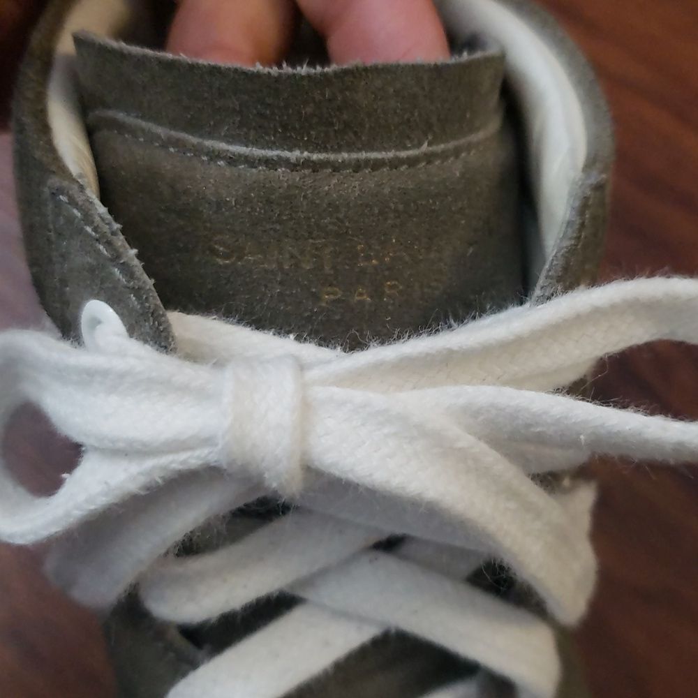 Saint Laurent Gray Suede Hightop Sneakers Size 37 Edgy Streetwear Chic Feminine - Picture 8 of 8
